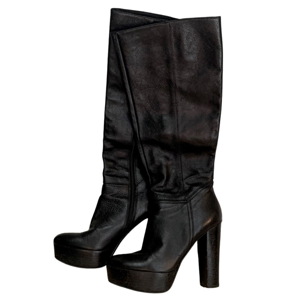 Nine West Black Leather Platform Knee High Boots